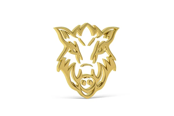 Goldenes Wildschweinsymbol Isoliert Auf Weißem Hintergrund Render — Stockfoto