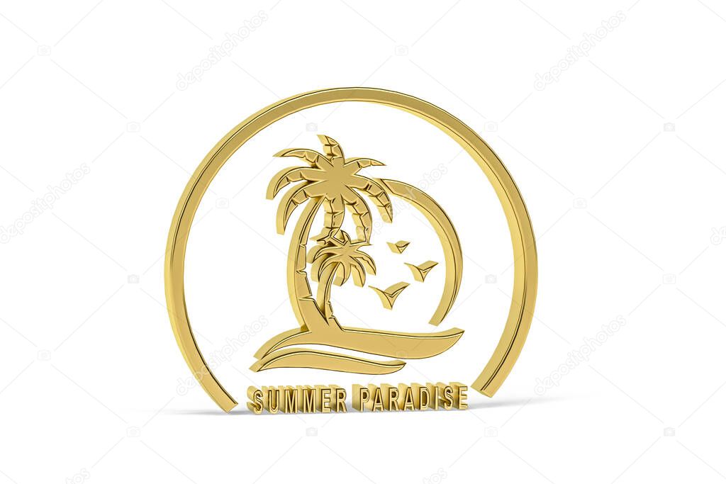 Golden 3d palm tree icon isolated on white background - 3d render