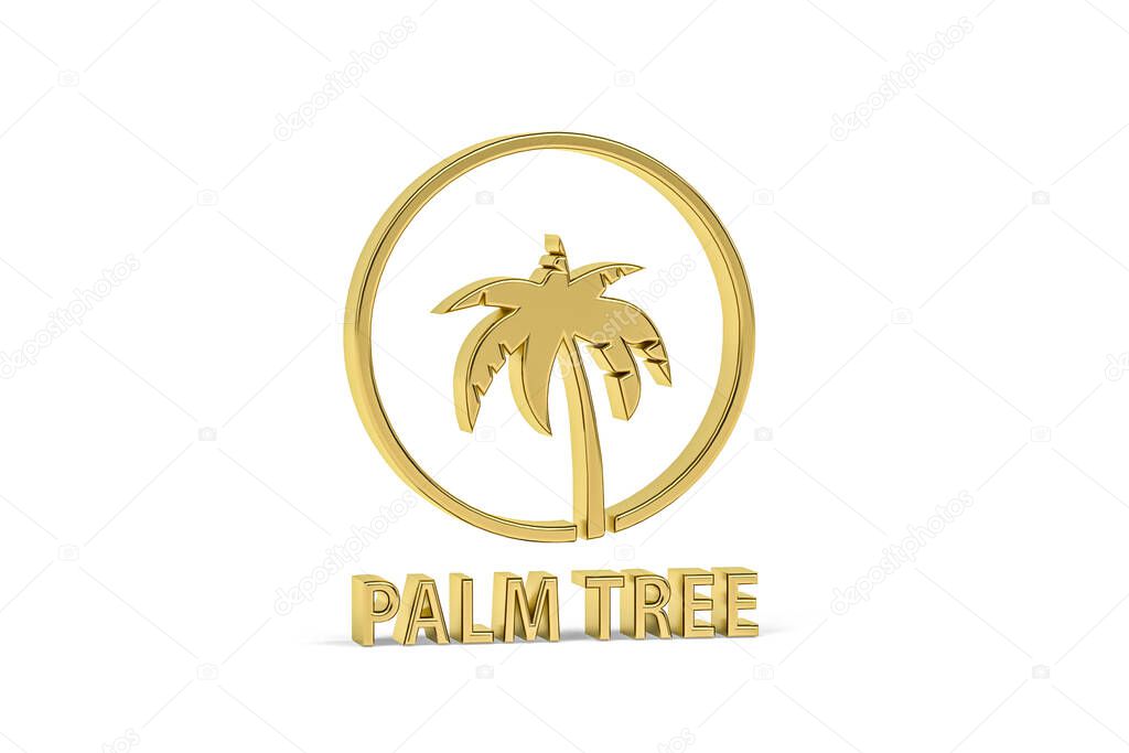 Golden 3d palm tree icon isolated on white background - 3d render