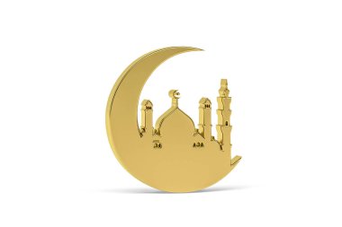 Beyaz zemin üzerinde izole edilmiş Altın 3d cami simgesi - 3d oluşturma