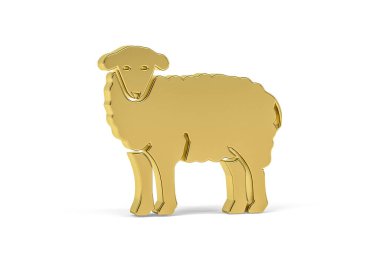 Beyaz arkaplanda izole edilmiş altın 3d koyun simgesi - 3D görüntüleme