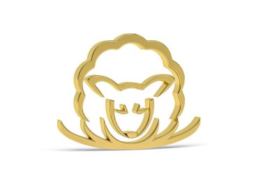 Beyaz arkaplanda izole edilmiş altın 3d koyun simgesi - 3D görüntüleme