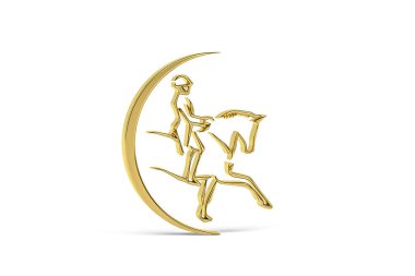 Beyaz arkaplanda izole edilmiş Altın 3d at biniciliği ikonu - 3D görüntüleme