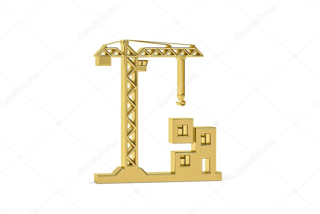 Golden 3d crane icon isolated on white background - 3D render