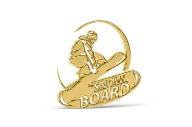 Beyaz arkaplanda izole edilmiş Altın 3d snowboard simgesi - 3d oluşturma