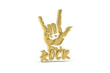 Beyaz arkaplanda izole edilmiş altın 3D rock müzik simgesi - 3D oluşturma