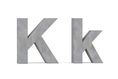 Beton 3D harf K - üç boyutlu büyük harf ve küçük K harfi beyaz arkaplanda beton dokuyla kaplı - 3d render