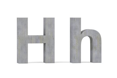 Beton 3D harf H - üç boyutlu büyük harf ve küçük H harfi beyaz arkaplanda beton dokuyla kaplı - 3d render
