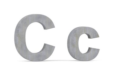Beton 3D harf C - üç boyutlu büyük harf ve küçük C harfi beyaz arkaplanda beton dokuyla kaplı - 3d render