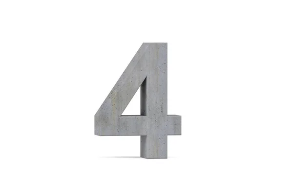 コンクリート桁4 白の背景に3次元数字4 3Dレンダリング — ストック写真