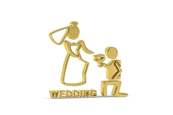 白色背景的金色3D婚礼图标 3D渲染 — 图库照片