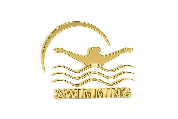 Golden Swimming Icon Isolated White Background Render — Stock Photo, Image