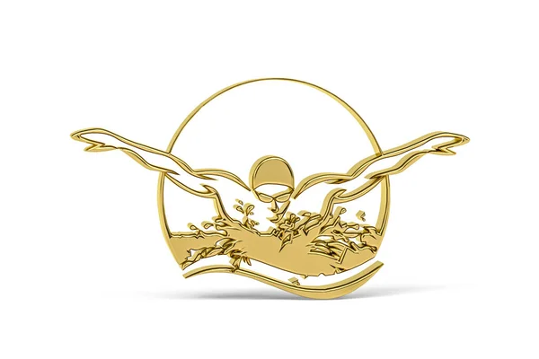 Золота Іконка Плавання Ізольована Білому Тлі Рендеринга — стокове фото