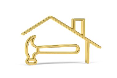 Beyaz arkaplanda izole edilmiş Altın 3d çatı simgesi - 3d oluşturma