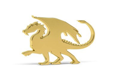 Beyaz arkaplanda izole edilmiş Altın 3d ejderha simgesi - 3D görüntüleme