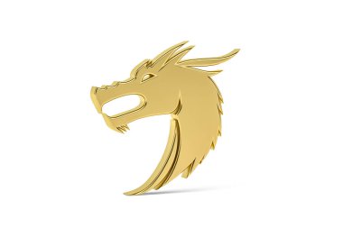 Beyaz arkaplanda izole edilmiş Altın 3d ejderha simgesi - 3D görüntüleme