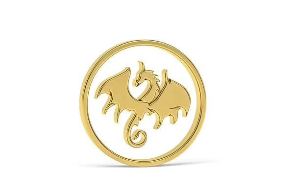 Золота Піктограма Дракона Ізольована Білому Тлі Рендеринга — стокове фото