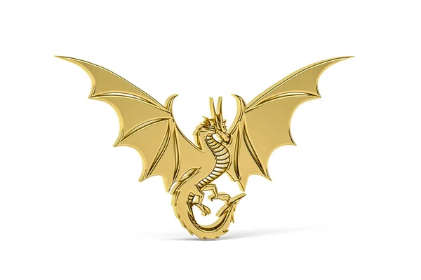 Beyaz arkaplanda izole edilmiş Altın 3d ejderha simgesi - 3D görüntüleme