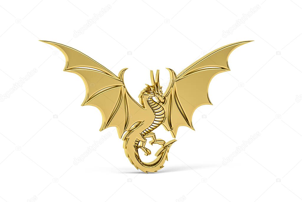 Golden 3d dragon icon isolated on white background - 3d render