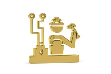 Beyaz arkaplanda izole edilmiş Altın 3D elektrikçi simgesi - 3D görüntüleyici