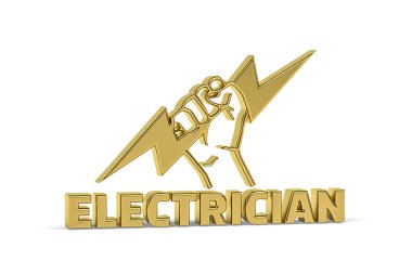 Beyaz arkaplanda izole edilmiş Altın 3D elektrikçi simgesi - 3D görüntüleyici