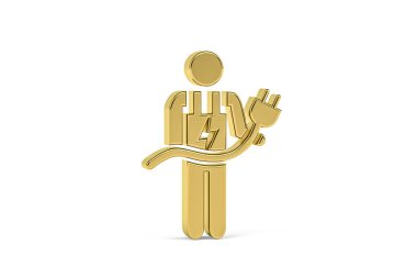 Beyaz arkaplanda izole edilmiş Altın 3D elektrikçi simgesi - 3D görüntüleyici