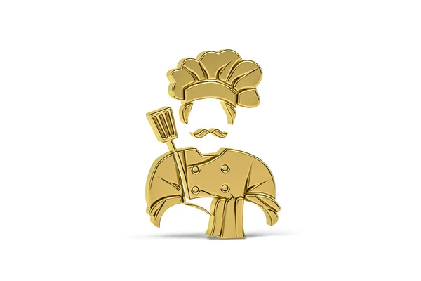 白色背景上孤立的金色3D厨师图标 3D渲染 — 图库照片