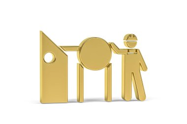 Altın 3D yapım işçisi simgesi beyaz arkaplanda izole edildi - 3D oluşturma