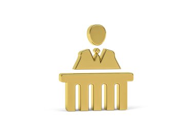 Altın 3D avukat simgesi beyaz arkaplanda izole edildi - 3D görüntüleme