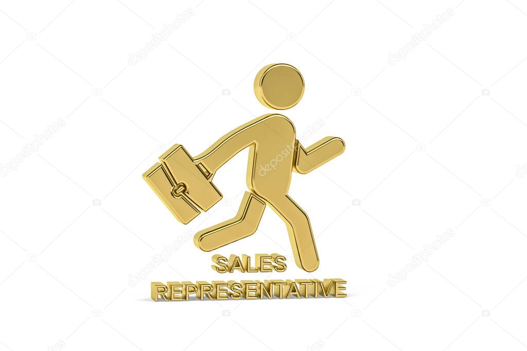 Golden 3d sales representative icon isolated on white background - 3d render
