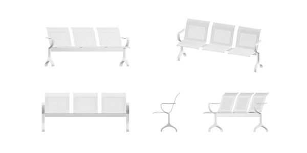 Three Seater Public Seats Mockup White Background Render — Stock Photo, Image