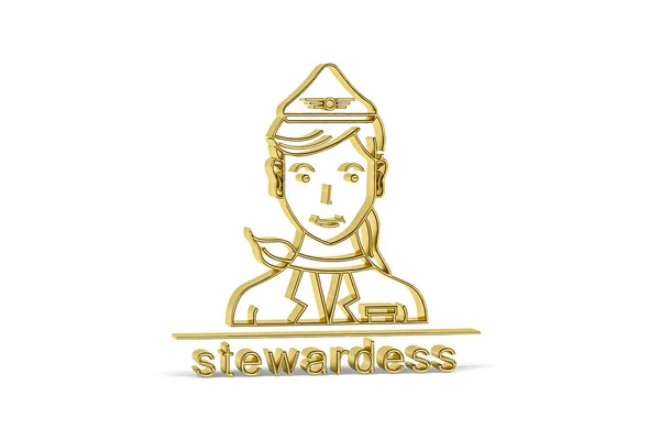 Goldenes Stewardess Symbol Isoliert Auf Weißem Hintergrund Renderer — Stockfoto