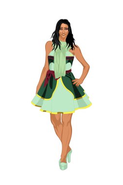 2d zarif bir kadının resmi - Beyaz arka planda tek başına duran şık giyimli bir kadının portresi