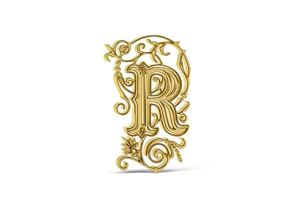 Golden decorative 3d letter R with ornament isolated on white background - 3D render