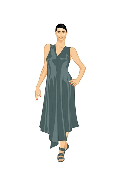 Ilustração Uma Mulher Elegante Retrato Uma Mulher Vestida Moda Isolado — Fotografia de Stock