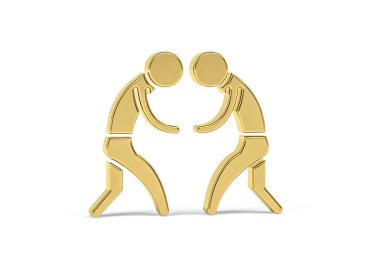 Beyaz arkaplanda izole edilmiş Altın 3D güreş simgesi - 3D görüntüleme