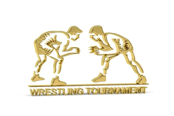 Golden Wrestling Ikona Izolované Bílém Pozadí Vykreslení — Stock fotografie