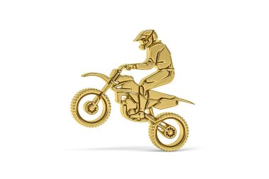 Beyaz arkaplanda izole edilmiş Altın 3d motokros simgesi - 3B oluşturma