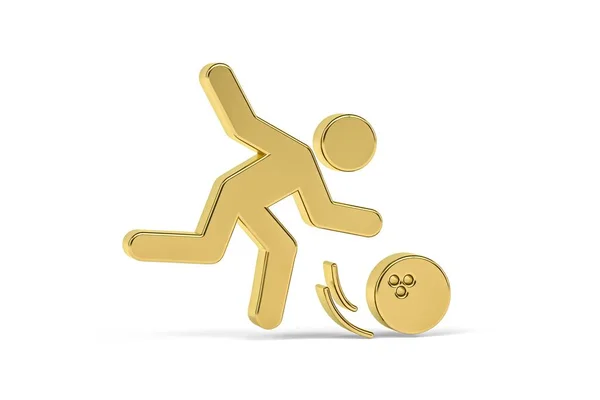 Goldenes Bowlingsymbol Isoliert Auf Weißem Hintergrund Renderer — Stockfoto
