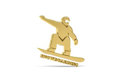 Beyaz arkaplanda izole edilmiş Altın 3d snowboard simgesi - 3d oluşturma