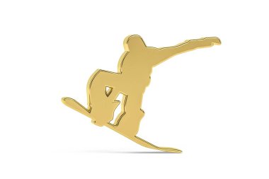 Beyaz arkaplanda izole edilmiş Altın 3d snowboard simgesi - 3d oluşturma