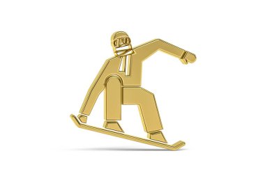 Beyaz arkaplanda izole edilmiş Altın 3d snowboard simgesi - 3d oluşturma