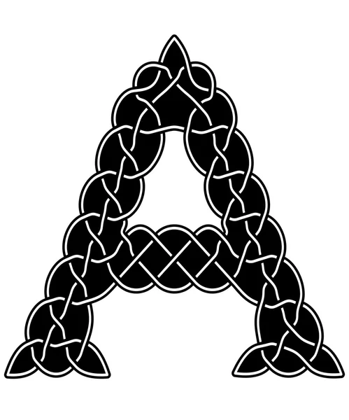 Carta Dibujada A en forma de patrones celtas o estilo árabe — Vector de stock