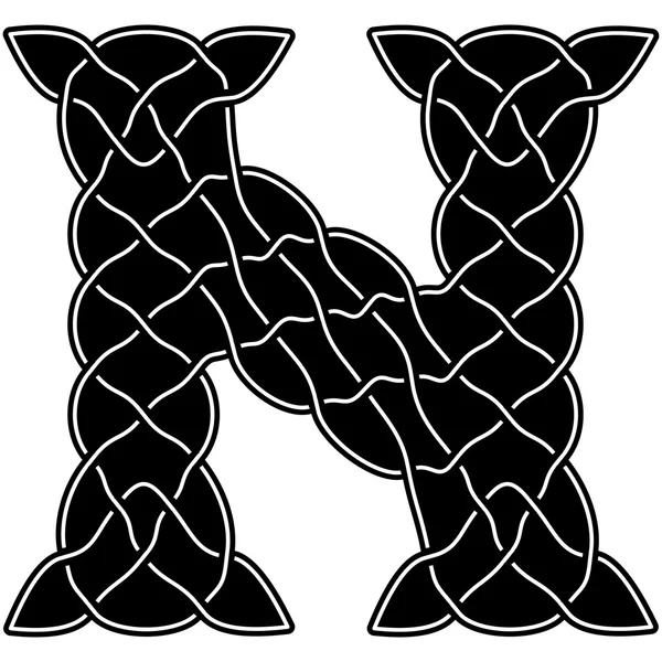 Lettera N in bianco e nero scritta nello stile tradizionale del — Vettoriale Stock
