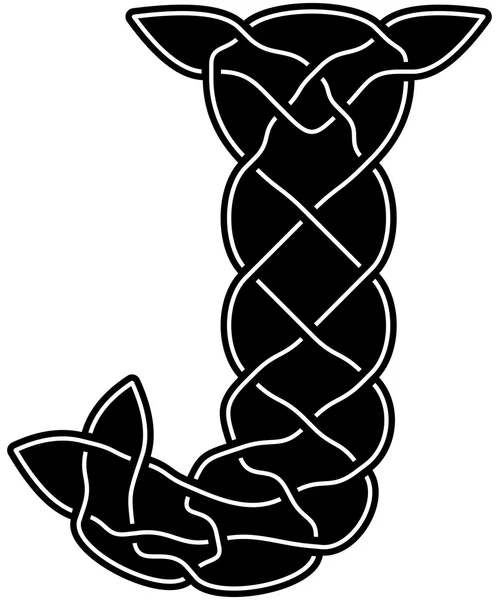 Zwart - witte letter J weergegeven in de traditionele, oude Keltische — Stockvector