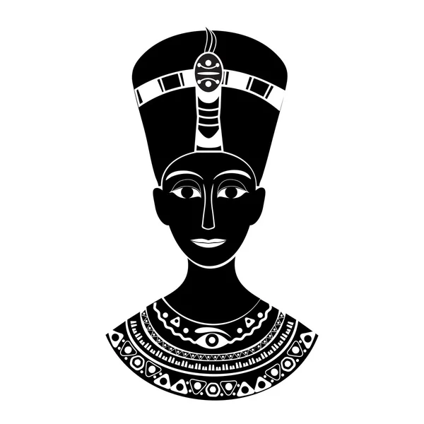 Black and white silhouette of the ancient Egyptian queen Neferti — Stock Vector