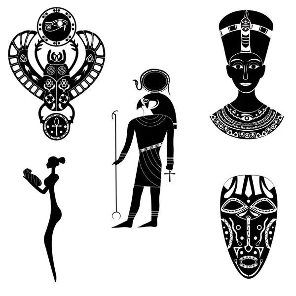 Noir silhouettes blanches de l'ancien dieu du Ra égyptien , — Image vectorielle