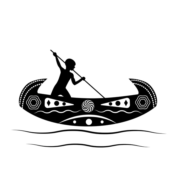 Vela aborígene australiana em um barco tradicional com ornamento —  Vetores de Stock