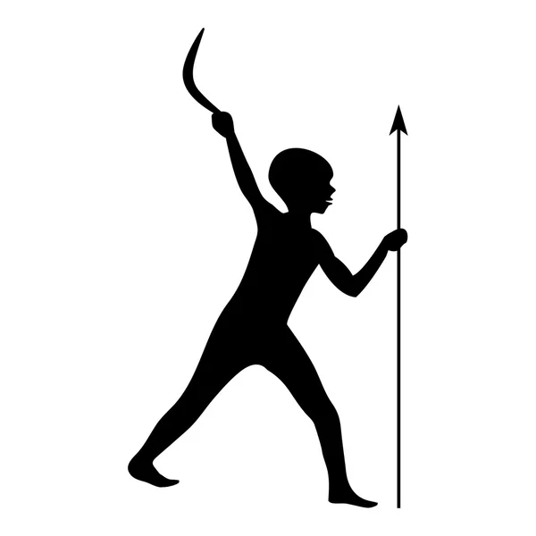 Noir - silhouette blanche aborigène australien avec un boomerang a — Image vectorielle