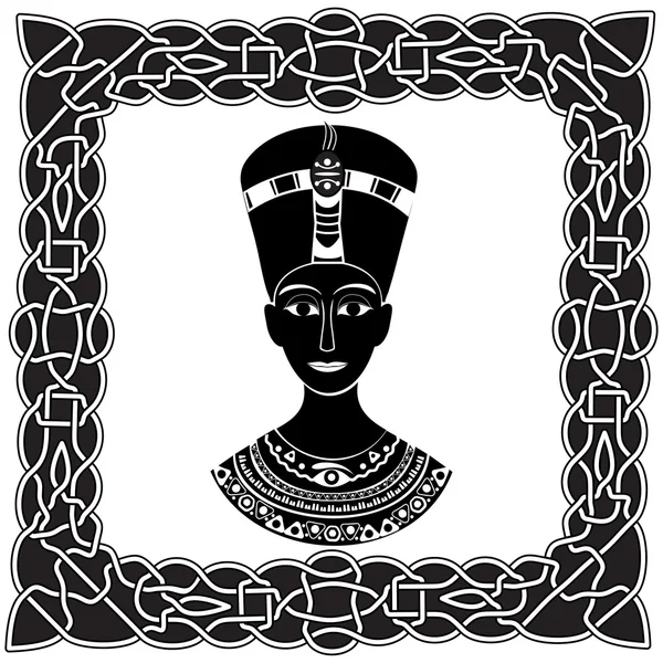 Zwart - wit silhouet farao Nefertiti of Cleopatra in een fra — Stockvector